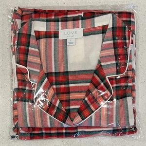 NWT L Gap Love Flannel Pajamas ~ White & Red Plaid PJ Set ~ Pants & LS Shirt